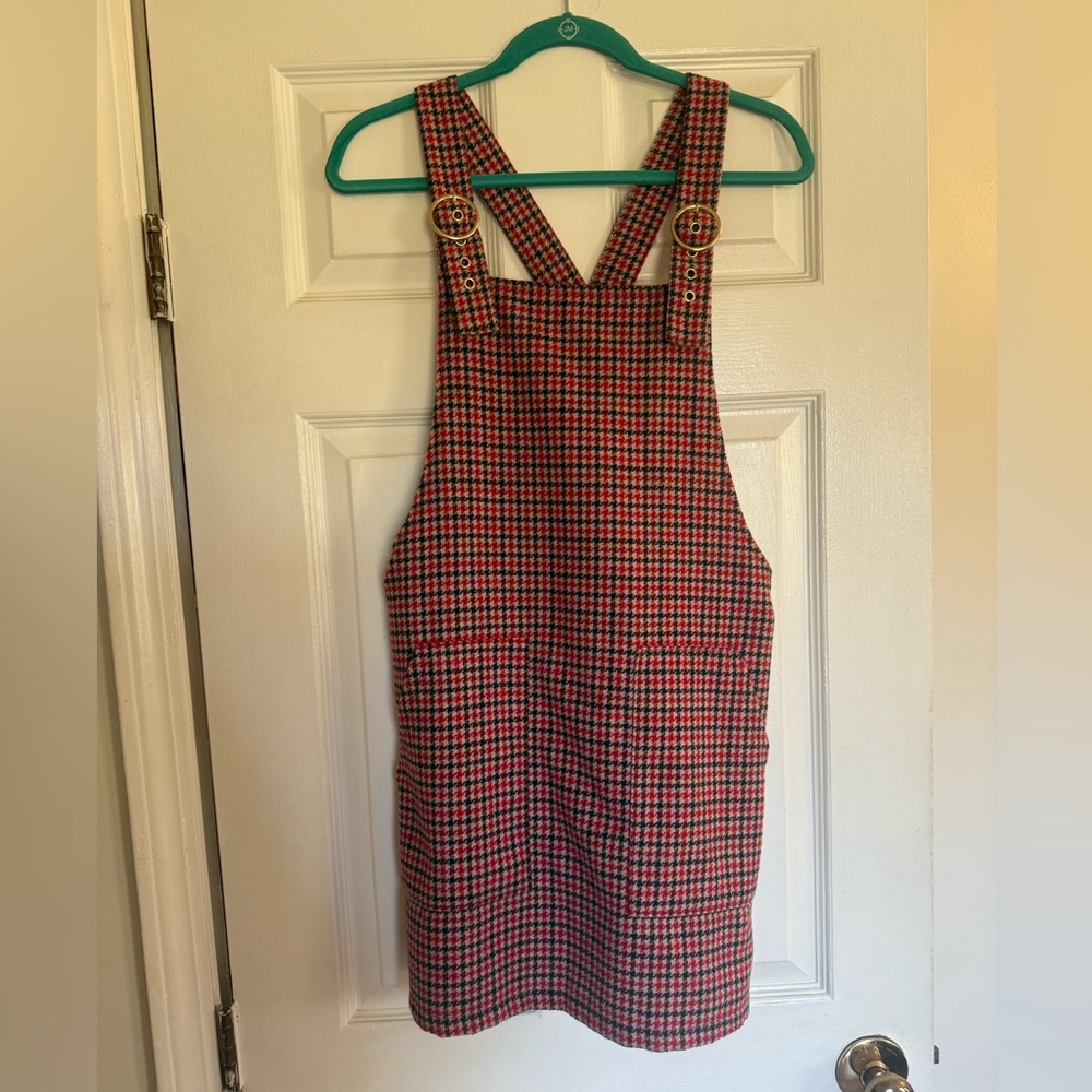 Plaid Red Houndstooth Pinafore Dress